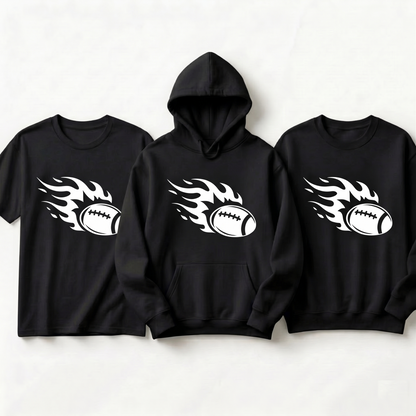 Custom Flaming Football Hoodie, Personalized Football Fire Shirt, Game Day Sweatshirt, Football Player Gift, Custom Team Spirit Apparel