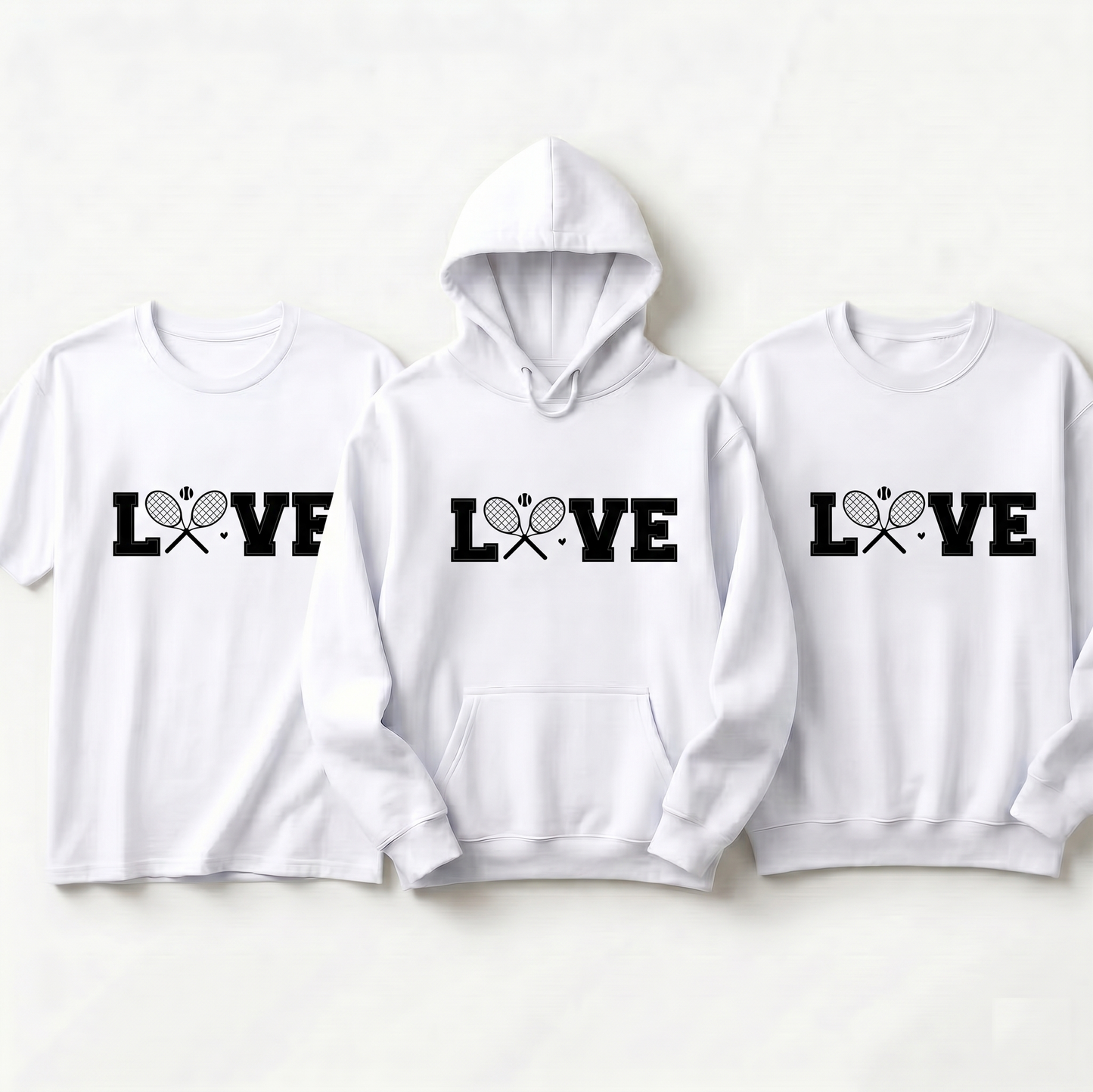 Custom Crossed Rackets Tennis Hoodie, LOVE Tennis Sweatshirt & T-Shirt | Personalized Tennis Team Apparel | Gift for Tennis Player