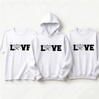 Custom Crossed Rackets Tennis Hoodie, LOVE Tennis Sweatshirt & T-Shirt | Personalized Tennis Team Apparel | Gift for Tennis Player