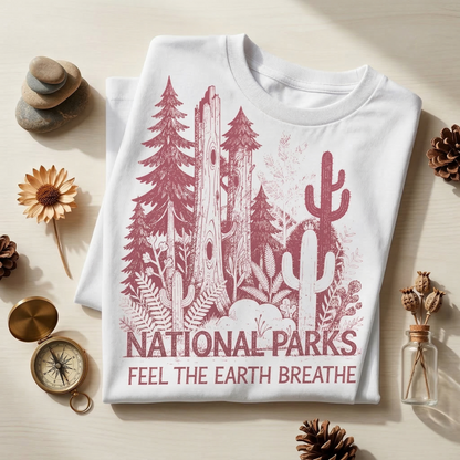 National Parks Shirt | Feel The Earth Breathe Graphic Tee | Vintage Botanical Nature T-Shirt | Granola Girl Camping Hiking Apparel