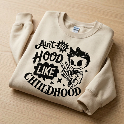 Ain't No Hood Like Childhood Toddler Hoodie | Cool Skeleton Kid Pullover | Retro Streetwear Kids Sweatshirt