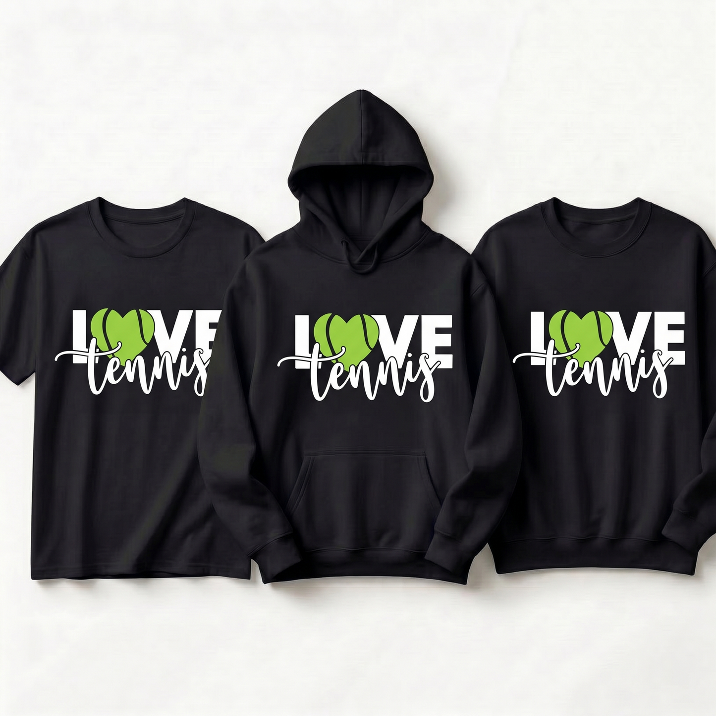Custom LOVE Tennis Heart Hoodie, Tennis Ball Sweatshirt & T-Shirt | Personalized Tennis Team Gift | Cute Tennis Mom Shirt, Coach Gift