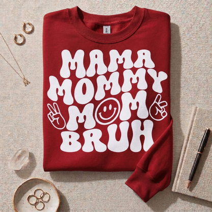 Mama Mommy Mom Bruh Sweatshirt, Funny Mom Life Shirt, Retro Groovy Mother's Day Gift, Sarcastic Boy Mom Tee, Cool Mama Graphic Crewneck