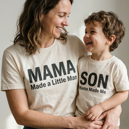 Mama Made a Little Man Matching Shirt Set | Mother and Son Outfits | Mama Made Me Shirt | Funny Boy Mom Gift| First Birthday Gift | Set of 2