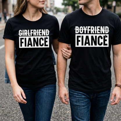 Fiancé Shirt Set, Boyfriend Girlfriend to Fiancé Upgrade Tees, Engagement Announcement Shirts, Personalized Newly Engaged Gift, Matching Couple Outfits, Wedding Proposal Gift Set