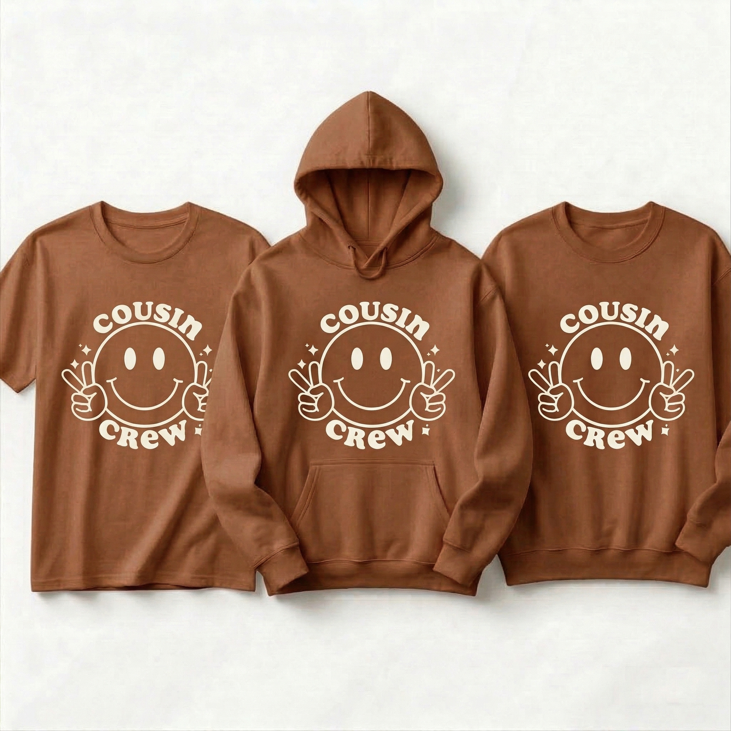 Custom Cousin Crew Shirt | Retro Smiley Face Matching Family Hoodies | Personalized Peace Sign Cousin Crew Sweatshirt | Trendy Family Gift
