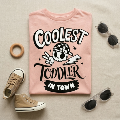 Coolest Toddler In Town Hoodie | Retro Skeleton Peace Sign Pullover | Trendy Peach Kids Streetwear | Hipster Toddler Spring Sweatshirt