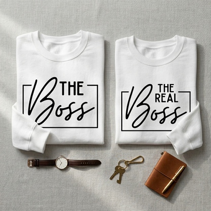 Custom Couple Sweatshirts, The Boss & The Real Boss Matching Shirts, Personalized Anniversary Gift for Husband and Wife, Custom Wedding Gift