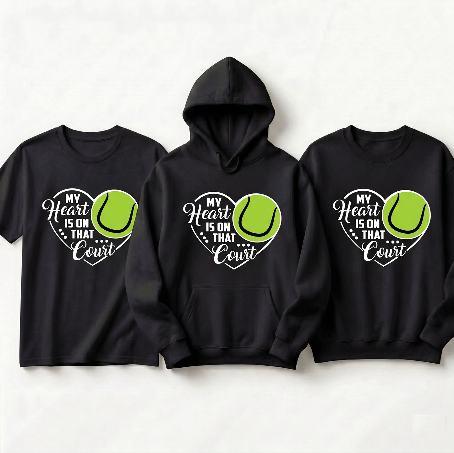 Custom My Heart is on That Court Tennis Hoodie, Tennis Mom Sweatshirt & T-Shirt | Personalized Tennis Player Gift | Cute Tennis Team Apparel