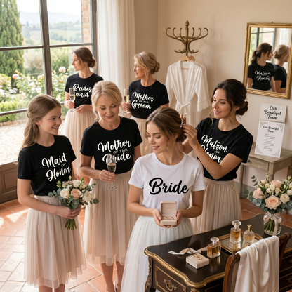 Custom Bridal Party Shirts, Personalized Bride Tee, Minimalist Bridesmaid Gift, Bachelorette Party Group Shirts, Matching Wedding Shirts.