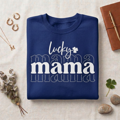 Lucky Mama Sweatshirt, St Patrick's Day Clover Crewneck, Irish Mom Apparel