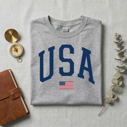 USA Collegiate Shirt | Vintage American Flag T-Shirt | Retro Patriotic Tee | 4th of July Outfit | Minimalist Americana Apparel