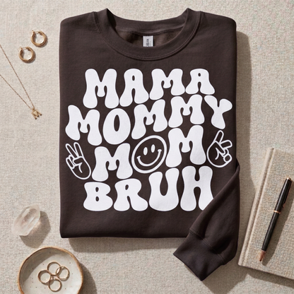 Mama Mommy Mom Bruh Sweatshirt, Funny Mom Life Shirt, Retro Groovy Mother's Day Gift, Sarcastic Boy Mom Tee, Cool Mama Graphic Crewneck