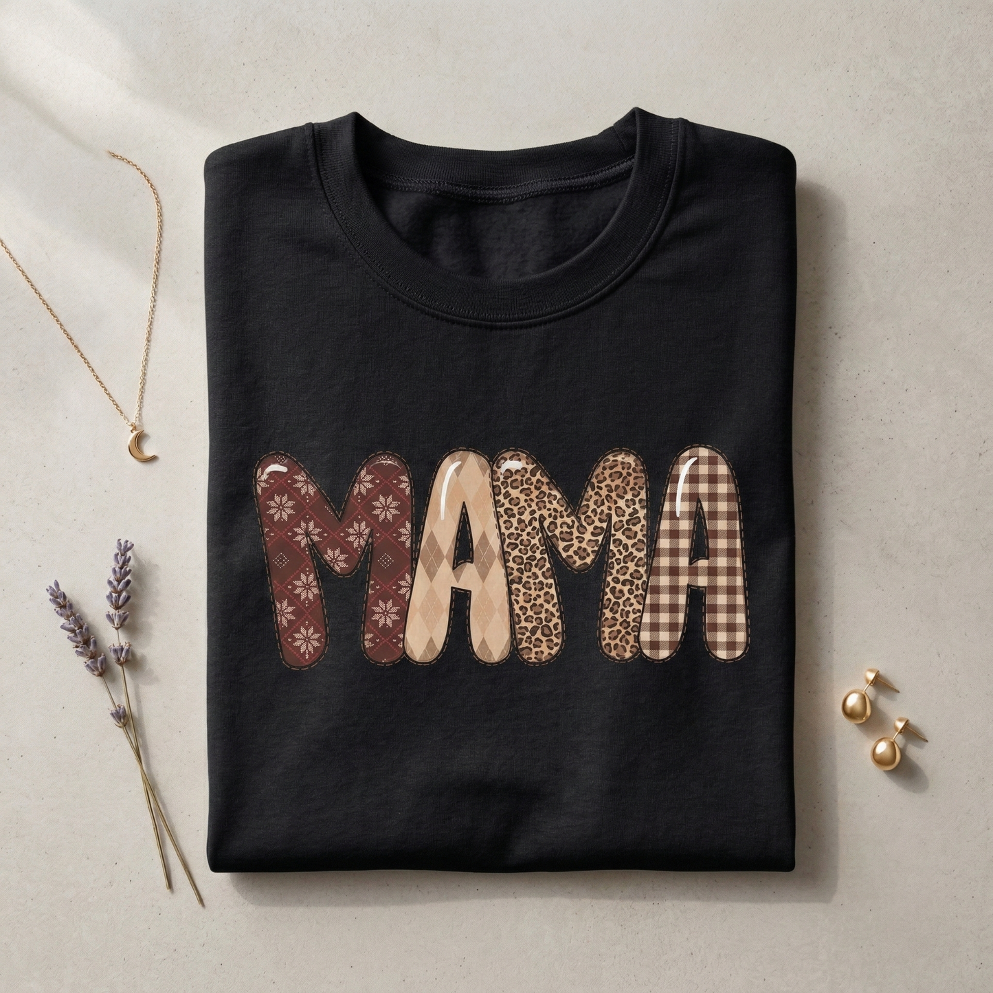 Mama Sweatshirt | Leopard Plaid Snowflake Pattern Crewneck, Cozy New Mom Gift