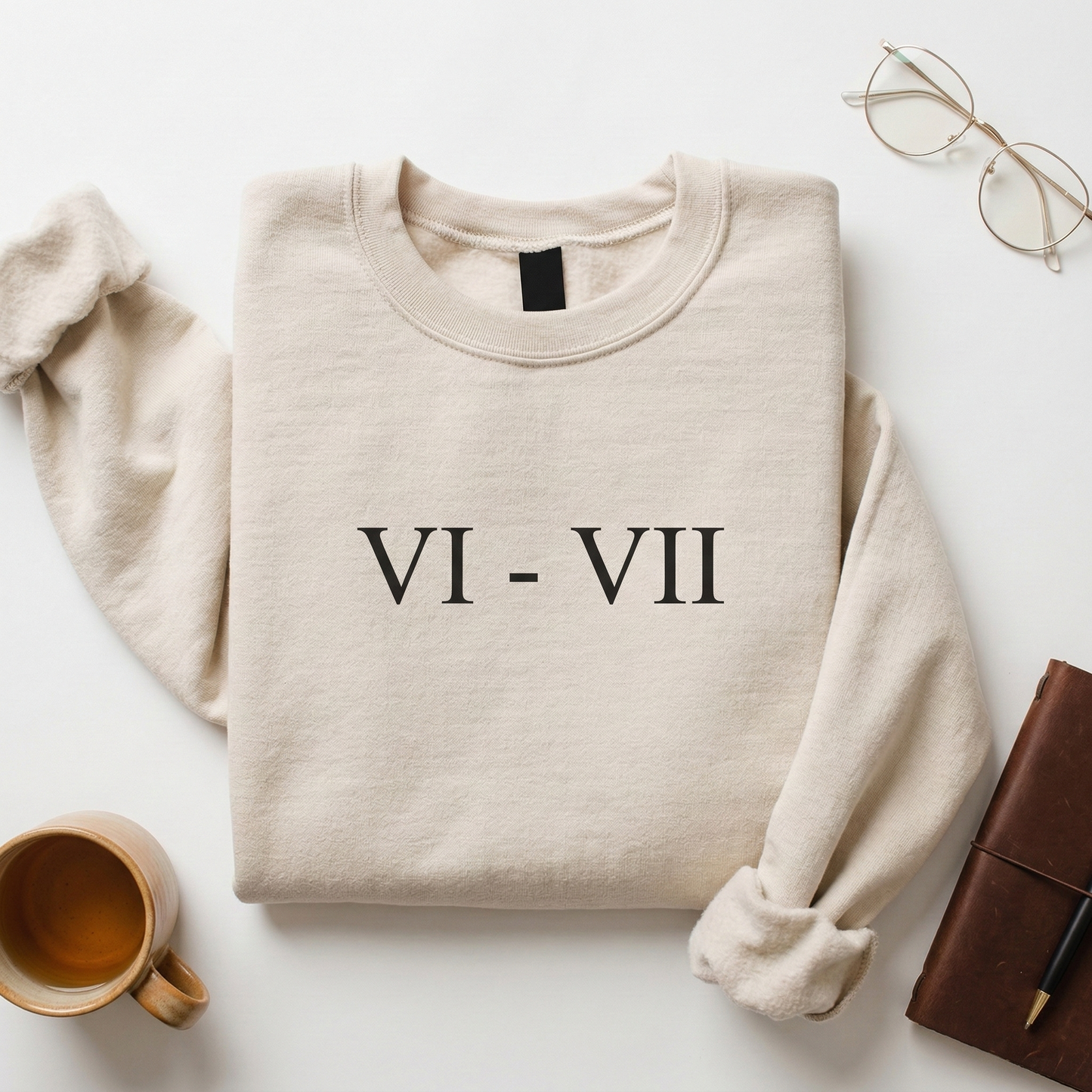 Minimalist Roman Numeral VI - VII Crewneck Sweatshirt, Anniversary Date Sweater