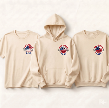 Custom American Babe Shirt, Retro 4th of July Smiley Hoodie, Personalized Patriotic Sweatshirt, Vintage USA Flag Smiley Face Apparel