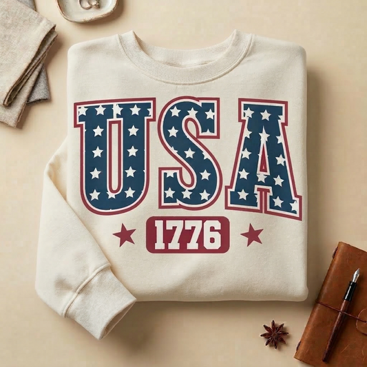 Vintage USA 1776 Sweatshirt | 4th of July Patriotic Crewneck | Retro Americana Pullover | Independence Day Sweater | Varsity USA Apparel