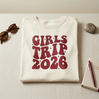 Custom Vacation T-Shirt, Retro Wavy Typography Tee, Matching Girls Weekend Shirts, Bachelorette Party Trip, Summer 2026 Travel Top