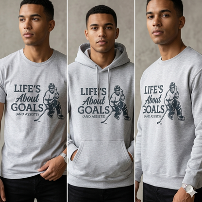 Custom Hockey Hoodie, Life's About Goals and Assists Sweatshirt, Personalized Hockey Player Gift, Custom Name Hockey Pullover