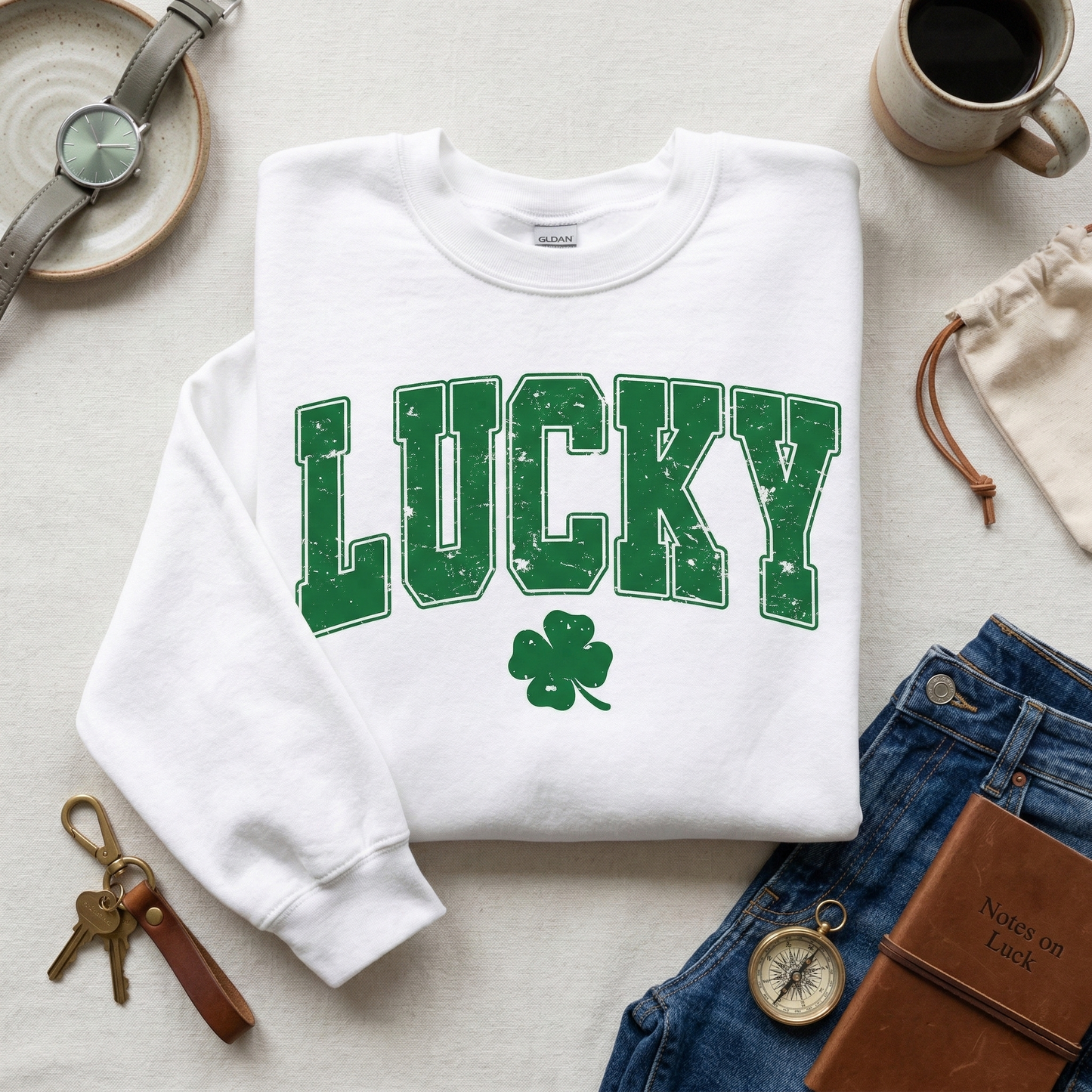 Vintage Style Lucky Shamrock Sweatshirt, St Patrick's Day Clover Crewneck