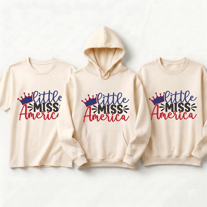 Custom Little Miss America Shirt, Personalized Fourth of July Kids Hoodie, Retro Patriotic Youth Sweatshirt, 4th of July Toddler Outfit