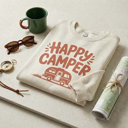 Custom Happy Camper Shirt, Personalized Camping Tee, Retro Outdoors T-Shirt, Vintage Caravan Gift, Family Camping Trip Shirt
