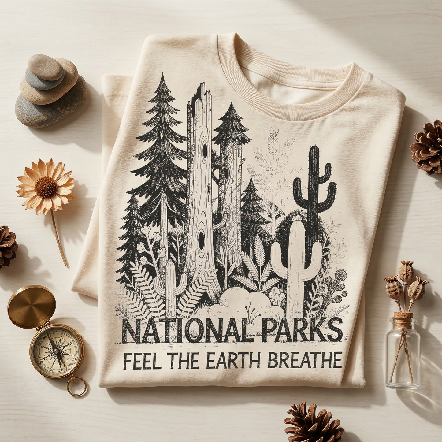 National Parks Shirt | Feel The Earth Breathe Graphic Tee | Vintage Botanical Nature T-Shirt | Granola Girl Camping Hiking Apparel
