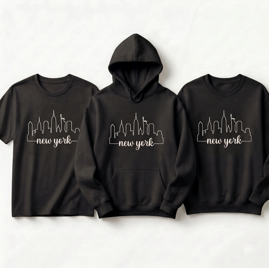 Custom New York City Skyline T-Shirt - Minimalist NYC Line Art Shirt - Personalized Statue of Liberty Graphic Tee - Custom City Name Apparel