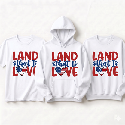 Custom Land That I Love Shirt, Patriotic 4th of July Hoodie, Independence Day Sweatshirt, USA Heart Stars Apparel