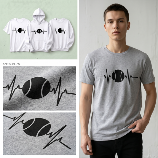 Custom Tennis Heartbeat Hoodie, Personalized Tennis Player Gift, Tennis Life Sweatshirt, Tennis Coach Gift, Matching Tennis Team Apparel