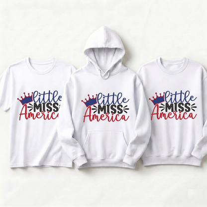 Custom Little Miss America Shirt, Personalized Fourth of July Kids Hoodie, Retro Patriotic Youth Sweatshirt, 4th of July Toddler Outfit