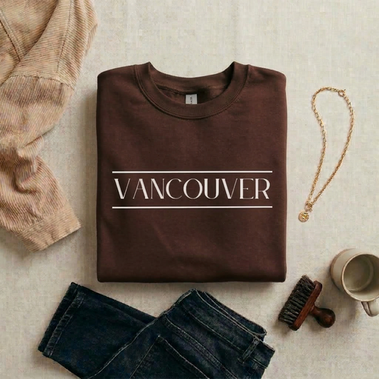 Minimalist Vancouver Sweatshirt | Elegant Vancouver BC Crewneck | White Serif Font City Jumper | Aesthetic British Columbia Canada Gift | Modern Vancouver Souvenir