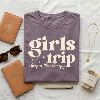 Girls Trip Cheaper Than Therapy Shirt, Custom Retro Vacation Tee, Personalized Bachelorette Party Top, Funny Girls Weekend Shirt,