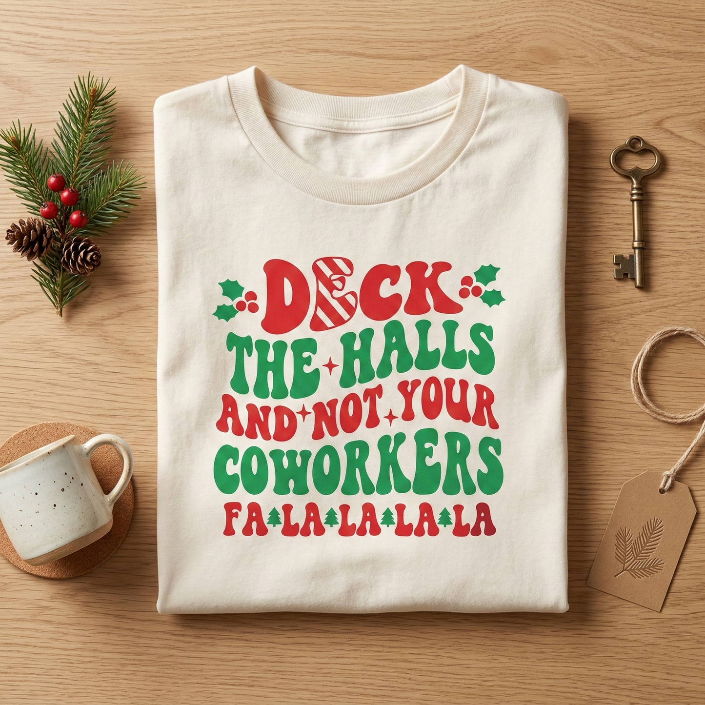 Retro Christmas T-Shirt – Deck The Halls Not Coworkers Holiday Tee