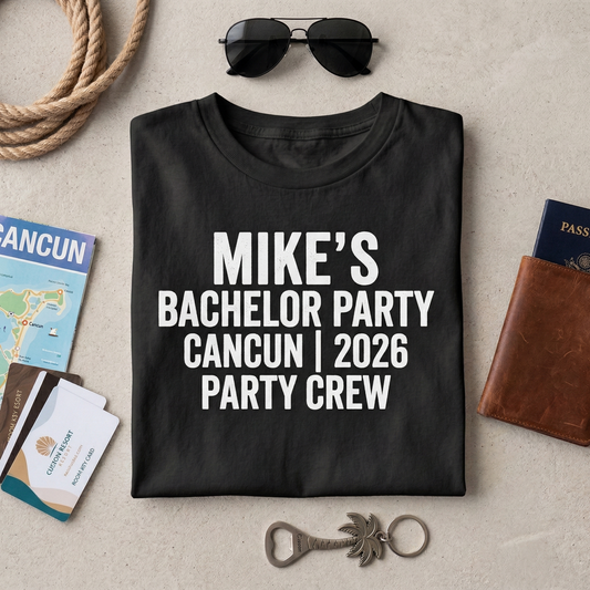 Custom Bachelor Party Shirt, Personalized Groom’s Crew T-Shirt, Cancun Groomsmen Gift, Custom Event Destination Shirt, Bachelor Trip Apparel