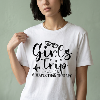 Custom Girls Trip 2026 Shirt, Cheaper Than Therapy Vacation Hoodie, Personalized Matching Group Trip Sweatshirt, Girls Weekend Gift