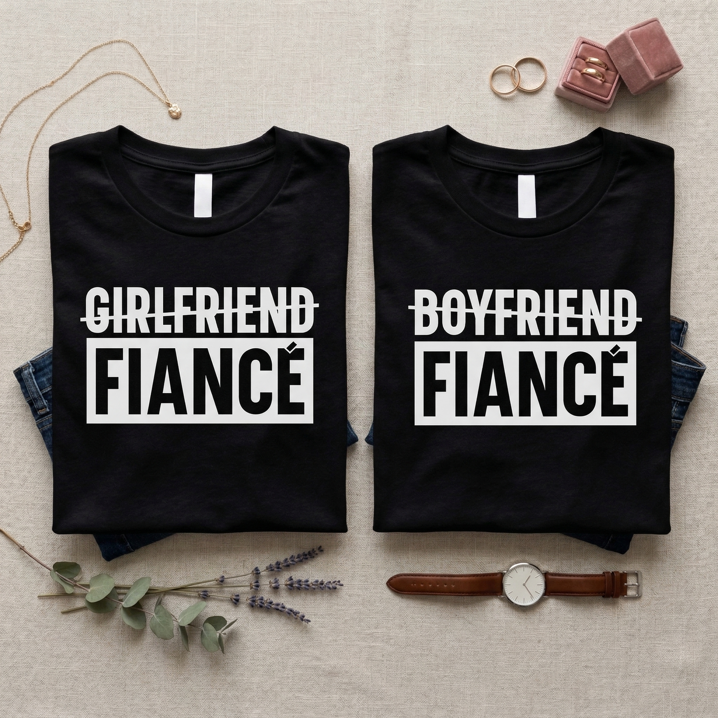 Fiancé Shirt Set, Boyfriend Girlfriend to Fiancé Upgrade Tees, Engagement Announcement Shirts, Personalized Newly Engaged Gift, Matching Couple Outfits, Wedding Proposal Gift Set