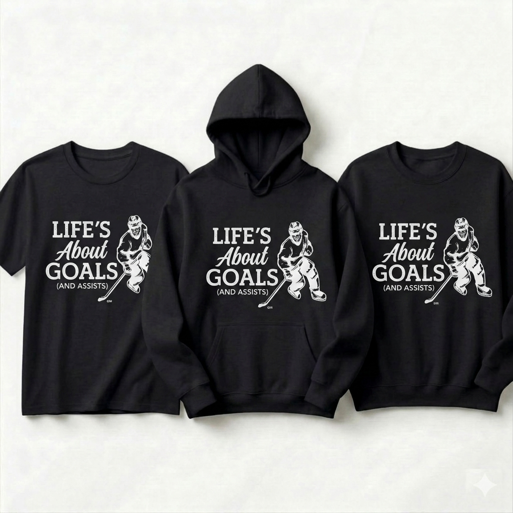 Custom Hockey Hoodie, Life's About Goals and Assists Sweatshirt, Personalized Hockey Player Gift, Custom Name Hockey Pullover