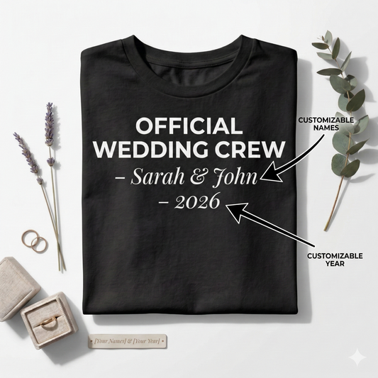 Custom Wedding Crew T-Shirt, Personalized Names and Year Tee
