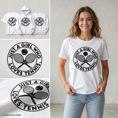 Custom Just a Girl Who Loves Tennis Shirt, Personalized Tennis Girl Hoodie, Tennis Lover Gift for Her, Tennis Mom Sweatshirt