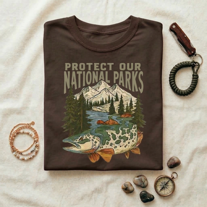 Protect Our National Parks Shirt | Vintage Trout Fish Tee | Mountain Nature Graphic T-Shirt | Outdoor Conservation Hiking Camping Apparel