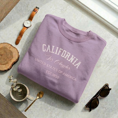 Vintage California Sweatshirt | Retro Los Angeles Pink Crewneck | Distressed California Gift | USA Travel Souvenir