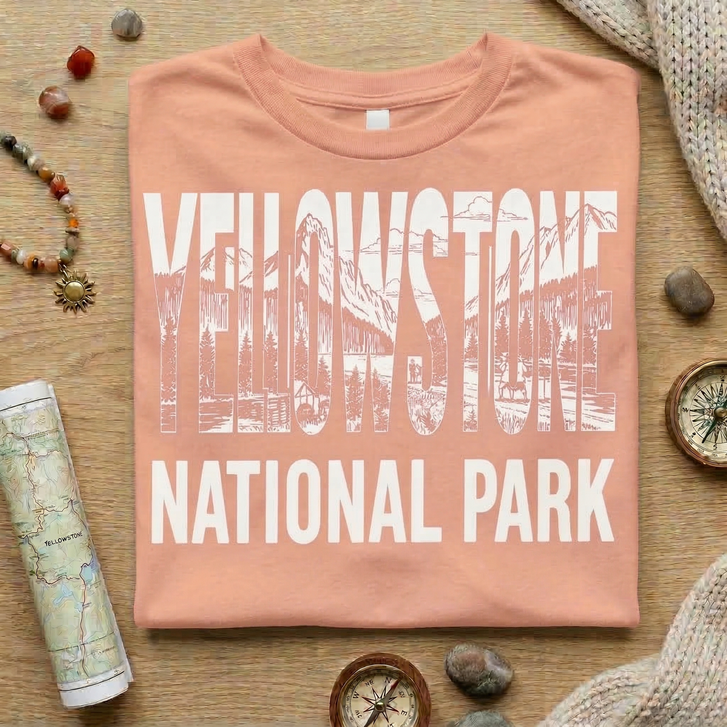 Yellowstone National Park Shirt | Vintage Mountain Landscape Tee | Retro Block Letter Nature T-Shirt | Hiking Camping Outdoorsy Apparel
