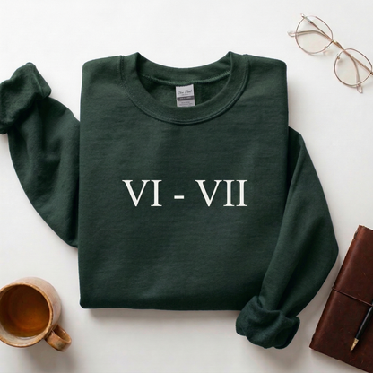 Minimalist Roman Numeral VI - VII Crewneck Sweatshirt, Anniversary Date Sweater