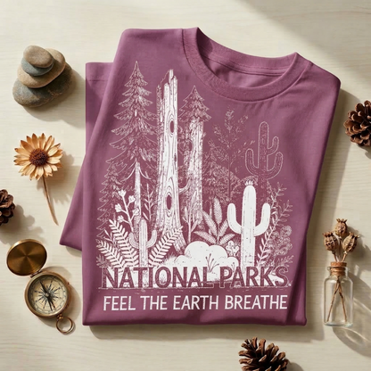 National Parks Shirt | Feel The Earth Breathe Graphic Tee | Vintage Botanical Nature T-Shirt | Granola Girl Camping Hiking Apparel