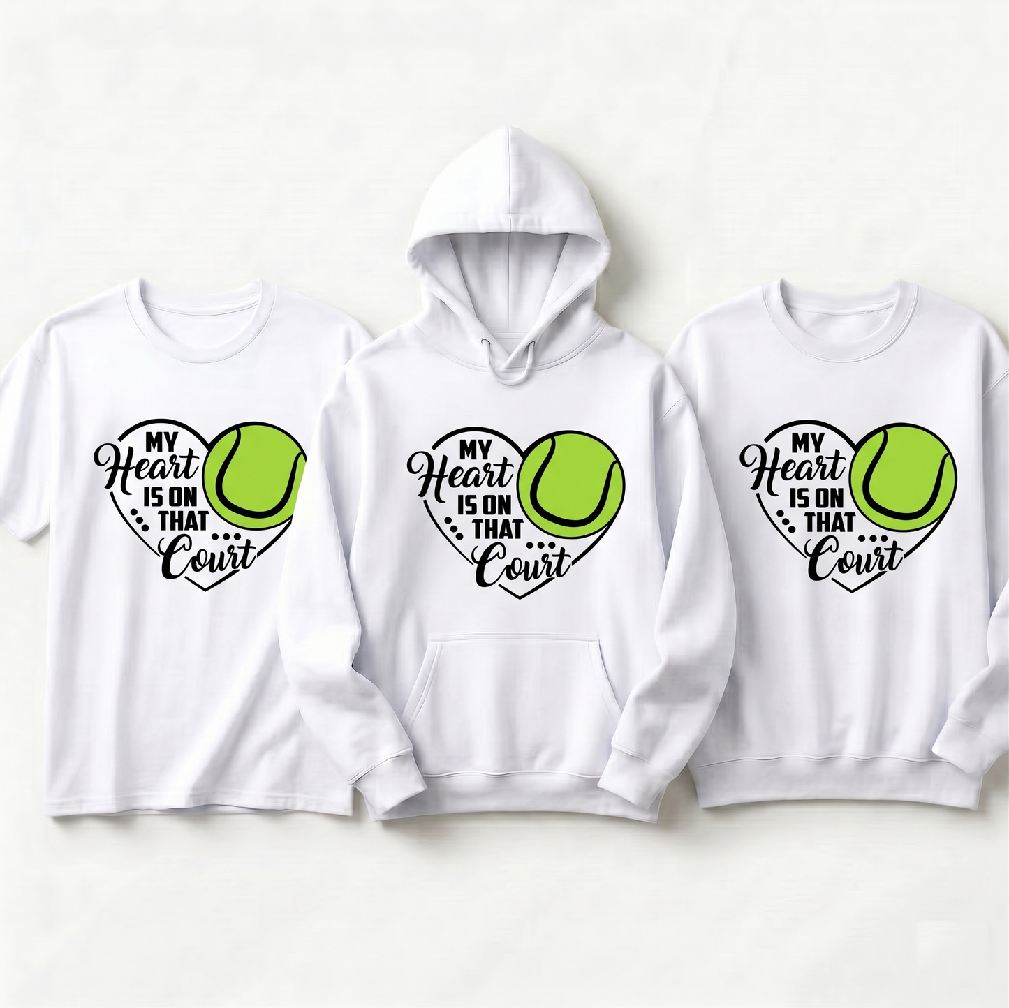Custom My Heart is on That Court Tennis Hoodie, Tennis Mom Sweatshirt & T-Shirt | Personalized Tennis Player Gift | Cute Tennis Team Apparel