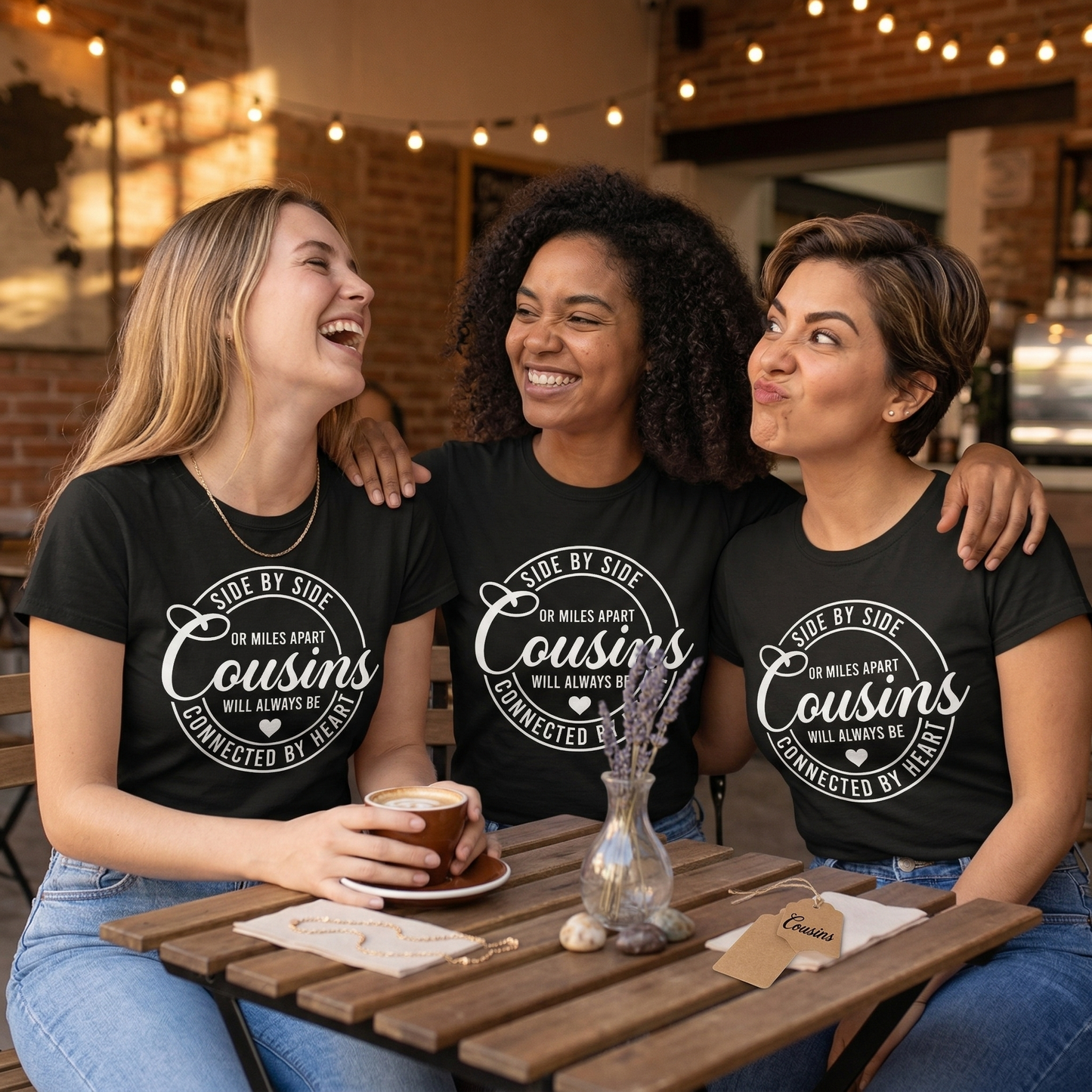 Cousins Side by Side or Miles Apart Shirt, Custom Family Reunion Tee, Long Distance Cousin Gift, Best Friend Cousin T-shirt, Minimalist Family Trip Apparel, Personalized Cousin Crew Tops