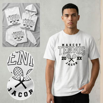 Custom Tennis Hoodie and Shirt, Personalized Tennis Team Gift, Custom Sweatshirt with Name, Tennis Mascot Apparel, Personalized Sports Gift