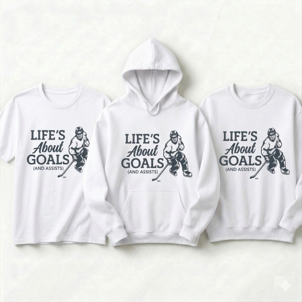 Custom Hockey Hoodie, Life's About Goals and Assists Sweatshirt, Personalized Hockey Player Gift, Custom Name Hockey Pullover