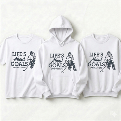 Custom Hockey Hoodie, Life's About Goals and Assists Sweatshirt, Personalized Hockey Player Gift, Custom Name Hockey Pullover